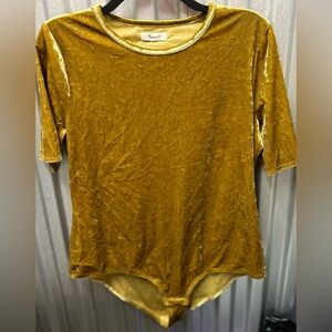 Madewell Velvet Bodysuit Top Plus Sz XXL Short Sleeve Bronze Gold Mustard